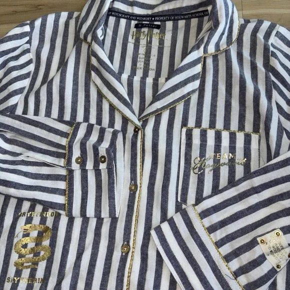 HARRY POTTER Team Hogwarts STRIPED SLEEP SHIRT Dress‎ Pajama L 10-12 Love Lounge - Picture 3 of 13